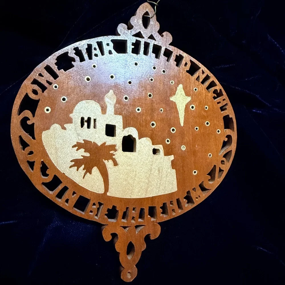 Vintage Wooden Holiday Ornament with Star Design‎